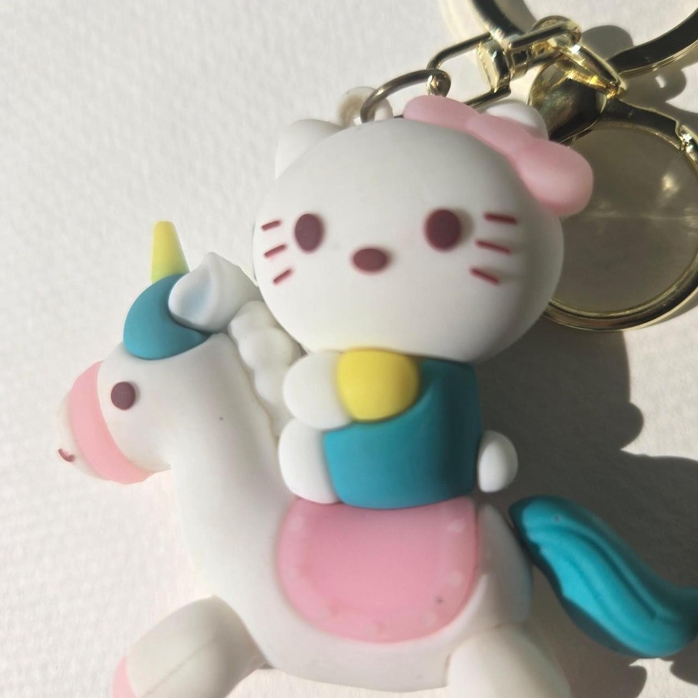 Hello Kitty Riding Unicorn Keychain Blue Wristlet Strap Gold Tone Hardware